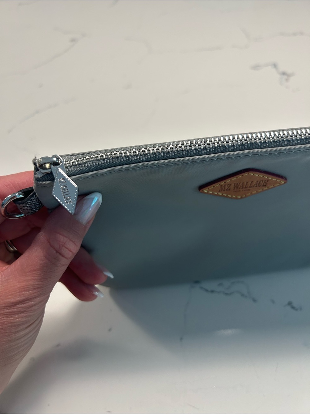 MZ Wallace Gray Nylon Pouch with Leather Logo 8” X 6” - Picture 5 of 9